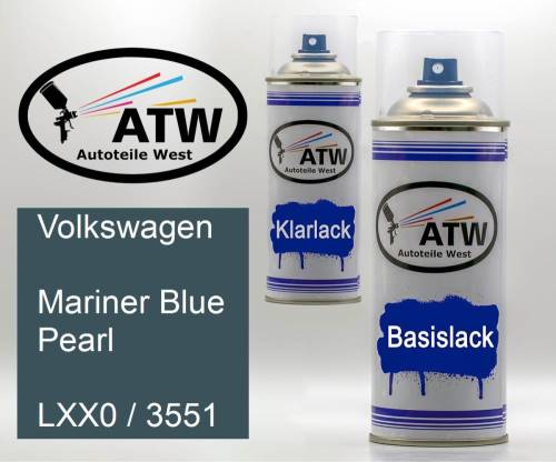 Volkswagen, Mariner Blue Pearl, LXX0 / 3551: 400ml Sprühdose + 400ml Klarlack - Set, von ATW Autoteile West.